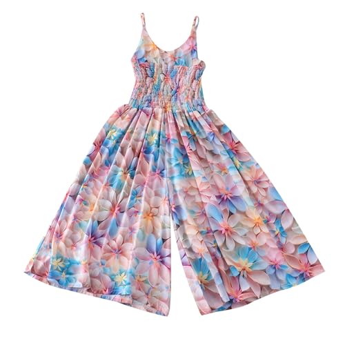 XINYUNZU Mädchen Jumpsuit Spaghettiträger Baumwolle Sommer Overall Ärmellos Lässige Strampler Baggy Hosen Weite Bein Mode Urlaub Jumpsuits für Kinder und Teenager Lila 130