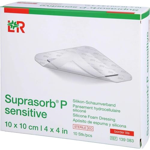 Lohmann & Rauscher Suprasorb P Sensitive Border Lite - Confezione da 10 medicazioni in schiuma di silicone, sterili, 10 x 10 cm
