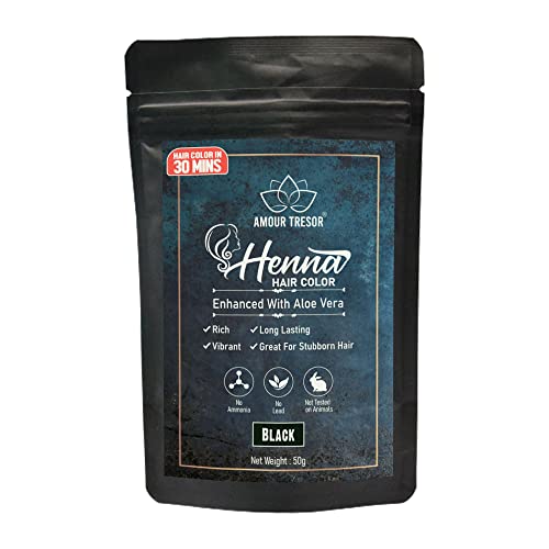 Amour Tresor 30 Minute Henna Hair Color Infused with Goodness of Herbs. Ammonia Free Hair Dye (Pack of 1, Black)