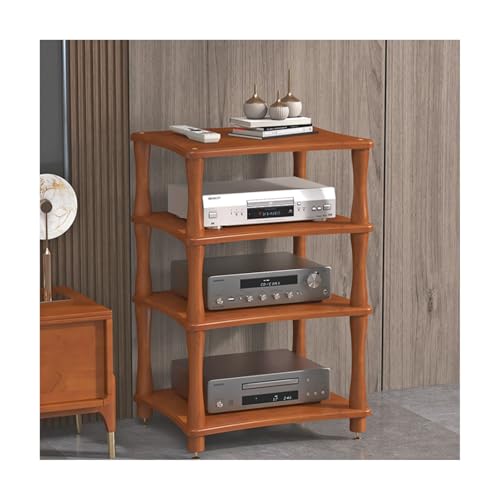 RGZFYH HiFi Rack AV-Medienständer aus Massivholz, HiFi-Verstärker-Rack-Schrank, moderner Stereokomponenten-Schrank, CD-Plattenspieler-Ständer aus Holz for Spielekonsole TV(Bruin,4 Tier)