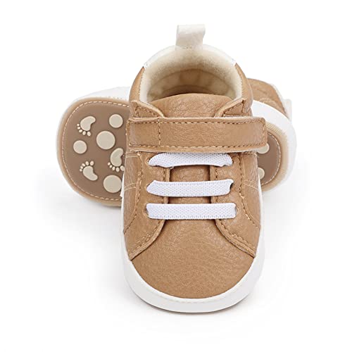 Image of SOFMUO Baby Boys Girls High Top Ankle PU Leather Sneakers Soft Rubber Sole Infant Moccasins Newborn Oxford Loafers Anti-Slip Toddler Wedding Uniform Dress Shoes