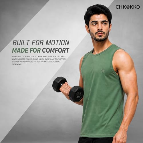 Image of CHKOKKO Sleeveless T Shirts Gym Vest for Men Workout Solid Premium Cotton Blend Tank Top for Man Running Vest Sando Gym Wear Lightweight Breathable Casual Summer Wear Boys