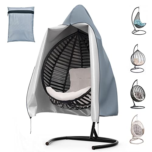 Couverture de Chaise Suspendue Grise 190x115cm avec Aération, Housse de Fauteuil Suspendue Imperméable en Tissu Oxford 210D Anti-UV, Housse pour œufs Chaise avec Fermeture éclair et Cordon de Serrage Cover