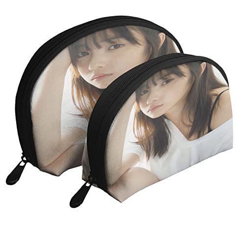 2022収納バッグ 乃木坂46 与田祐希 シェル型収納袋 化粧ポーチ 2個セット 化粧品袋 コスメポーチ 貝殻型 化粧バッグ 親子ポーチ メイクポーチ 収納バッグ 半円形 子母バッグ プリント 財布 旅行グッズ 大容量 ファッション 小物入れ 6.5x12x19cm