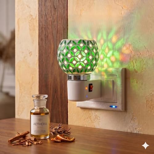 Image of RUPIKA | Electric Ceramic Aroma Diffuser Kapoor Dani | Camphor Diffuser Incense Burner Holder Kapoor Dani with Night Lamp for Home, Office (Green)