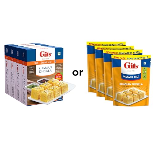 Image of Gits Instant Khaman Dhokla Snack Mix, Pure Veg, Indian Snack Mix, 720g (Pack of 4, 180g Each)