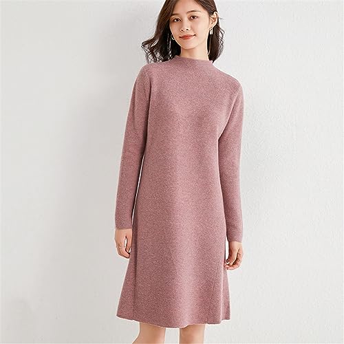 Women 100% Merino Wool Knitted Jumpers Long Crewneck Pullover Sweater Solid Knitted Midi Dress2