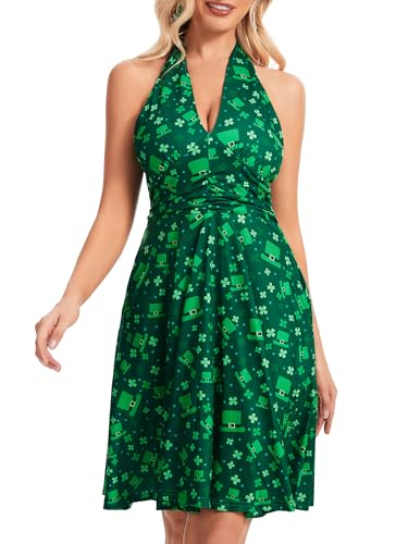 Image of Women's Summer Sundress- 2025 Sexy Halter Sleeveless Spring Boho Elastic Waist Ruffle Mini Dress