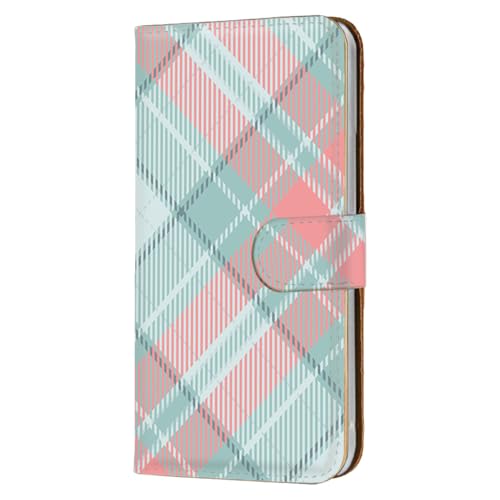 らくらくスマートフォン F-52B 用 らくらくフォンf-52bのカバー スマホケース 手帳型 フレキシブル タータンチェック スコットランド模様 ブルー&ピンク 耐衝撃性 携帯ケース ストラップホール 229a01m