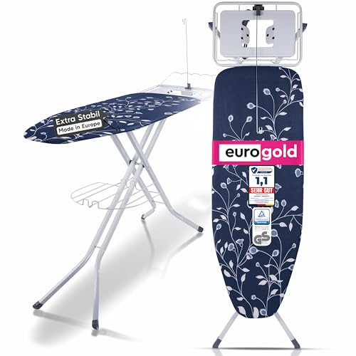 EUROGOLD® XXL Bügelbrett 120x42cm [INKL. Steckdose] - für Dampfbügelstation (Made in Europe) -...