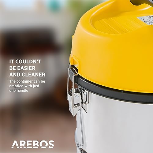 Arebos Aspirapolvere Industriale 1300 W Secco E Umido 30 L | Bidone Aspiratutto E Aspiracenere | Adatto Per Polvere, Liquidi E Pulizia Auto | Giallo - 6