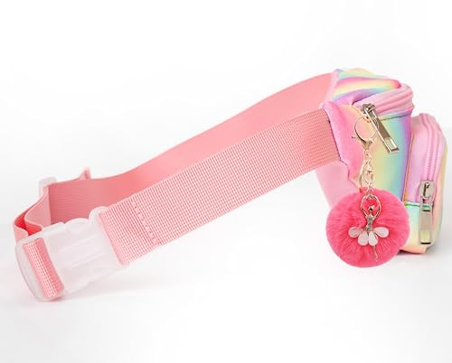 Image of Shiny Fashion Cute Kids Fanny Pack Girls Two Pockets Hands-free Lightweight Small Belt Bags for Holiday Festival Party Trip Glitter Pink