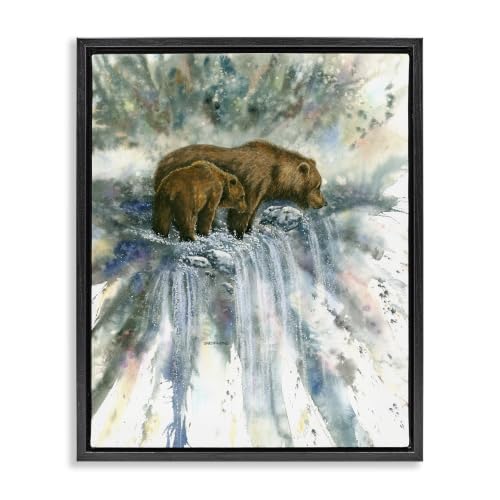 Rustic Bear Waterfall Woodland, 16 x 20 Inch Canvas in Floater Frame