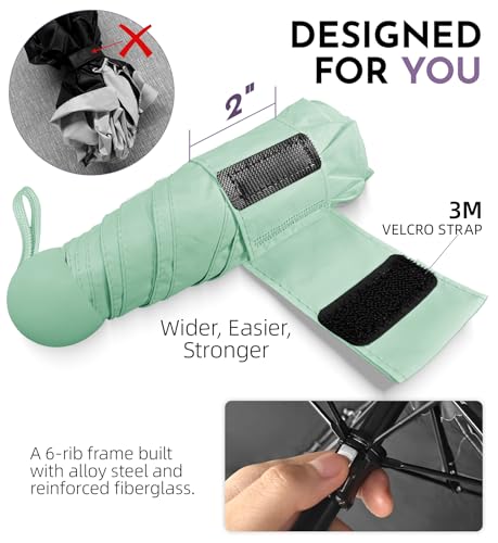 Image of LILAC Mini Travel Umbrella for Rain - 43 inch Large Coverage Small Compact Umbrella, Reinforced Strong Frame, Lightweight Portable Parasol with UPF 100+ UV Protection, Gifts for Adults, Seniors & Students