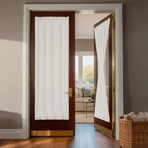 NICETOWN Linen Door Curtains for Boho Farmhouse Sliding Patio Door, Cream, 36 x 78 Inch for Glass Window, Top and Bottom Rod Pocket Shades, 1 Panel Cr