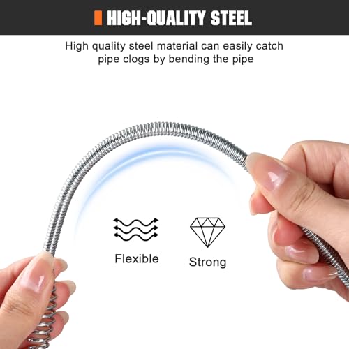 Image of Drain Auger 25 Ft,Plumbing Snake With Drill Adapter,Pipe Clog Remover for Kitchen Bathroom Shower Sink Cleaning,Flexible Spring Steel