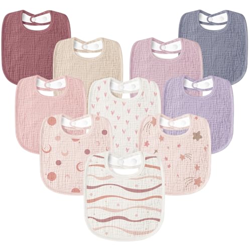 Image of Susurration Muslin Baby Drool Bibs 10Pack Soft Square Adjustable Bandana Bibs for Unisex Baby Girls & Boys