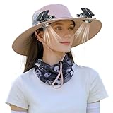 Solar Fan Hat, Solar Powered Fan Hat with 2 Solar, Wide Sun Hats for Women, Outdoor Hiking Camping with Fishing Hat Beige (Pink)