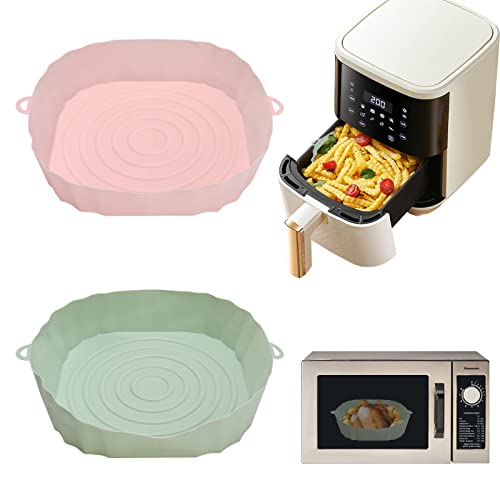 Lot de 2 doublures de friteuse à air en silicone réutilisables, accessoires carrés de 20 cm pour friteuse à air Ninja Tower - Rose/vert Cover