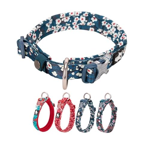 TOPSOSO Floral Puppy Collar Soft&Comfy 4 Parterns Adjustable Durable Dog Collar Flower Print Small Medium Large Comfortable Dogs Collar For All Breeds Fancy Elegant Girl Puppy Polyester Accessories Cover