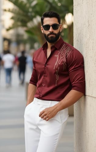 Image of IndoPrimo Men's Stylish Satin Shirt for Party, Formal, Daily and Casual Wear Full Sleeve Shirt for Men