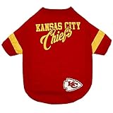 NFL Kansas City Chiefs Dog & Cat T-Shirt, Small. Football PET TEE for NFL Team Fans. New & Updated Fashionable Stripe Design, Durable & Cute