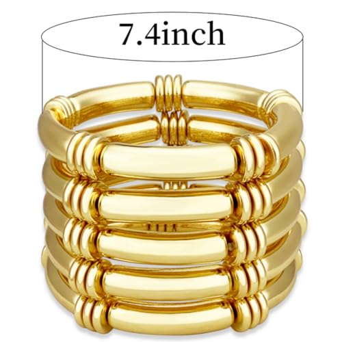 YBMYCM 5PCS Chunky Bangles Bracelets for Women Plated Stackable Layered Curved Bamboo Tube Stretch Bracelets Bangle Gift Jewelry4