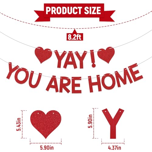 Image of Yay! You're Home! Banner - Welcome Back to Home Sign, Family Reunion Party Bunting Sign, Welcome Home Party Decorations Red Glitter