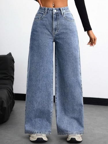 Image of KOTTY Women's Wide Leg Denim Jeans | Relaxed Fit High Rise Fashion Jeans for Casual Wear