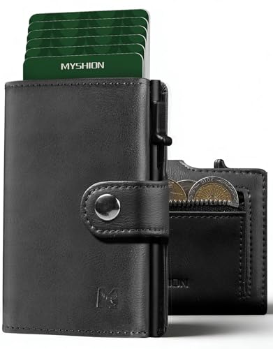 MYSHION Mens Wallet with Coin Pocket Minimalist Pop up Wallet for Men with ID Window Smart RFID Blocking Card Holder for Up to 11 Cards (Grey)