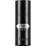 1/2 Inch Drive 6-Point Deep Socket, 18 mm Deep Impact Socket, CR-V Steel