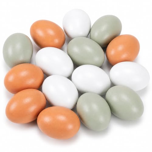 POPLAY 15-Pack Wooden Eggs for Nesting Fake Chicken Eggs 3 Colors