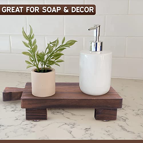 Wood Pedestal Riser | Wooden Soap Stand For Bathroom Or Kitchen Decor | Wooden Dish Soap And Perfume Holder Tray | With Anti-Slip Grip Feature - Dark Brown Walnut #TOP2