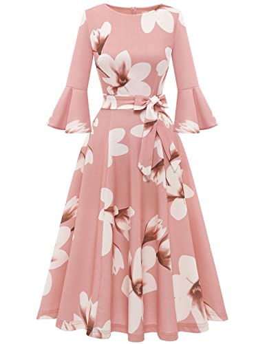 HomRain Women's Church Dresses for 2025 Wedding Guest Cocktail Tea Party Bell Sleeve Vintage Evening Graduation Dress