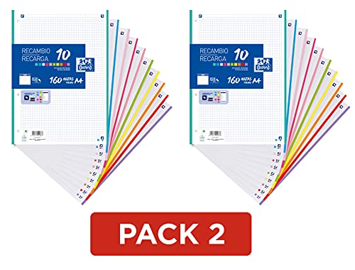 A4-Blätter, kariert, 2 Stück, Oxford-Papier, 10 Farben, 160 Blatt, kariert 5 x 5