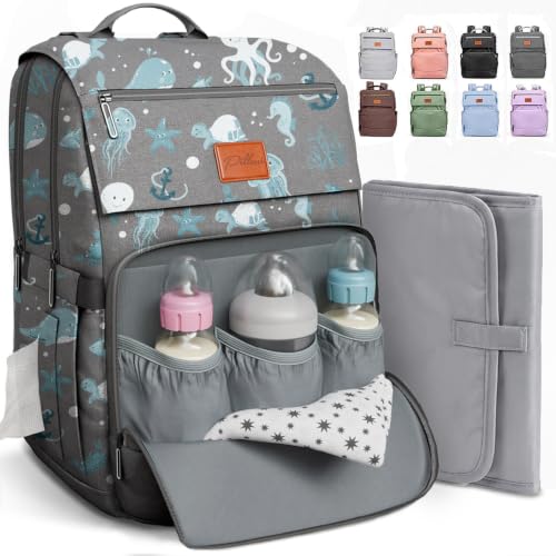 Image of PILLANI Baby Diaper Bag Backpack - Backpack Diaper Bag w /Large Capacity - Baby Shower Gifts - Waterproof Travel Diaper Bags w /Changing Pad, Insulated Bottle Holders, Padded Straps - Baby Boy Stuff