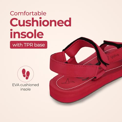 Image of YOHO EVA Sandals for Women | EVA sole | Comfortable cushioned sole with TPR base | Lightweight | Soft skin friendly straps | Adjustable straps | Velcro closure | Vibrant colour options