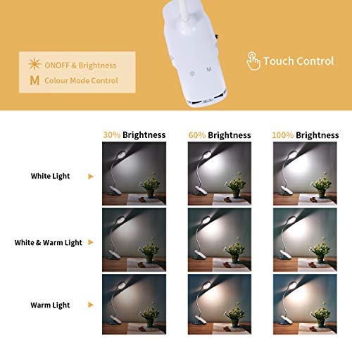 Lacoki Led Reading Light, 28 Leds Usb Rechargeable Reading Lamp, 3 Color X 3 Brightness Clip On Light With Safety Switch, Eye Protection Book Light For Reading In Bed, Touch Control Clip Desk Lamp #TOP1