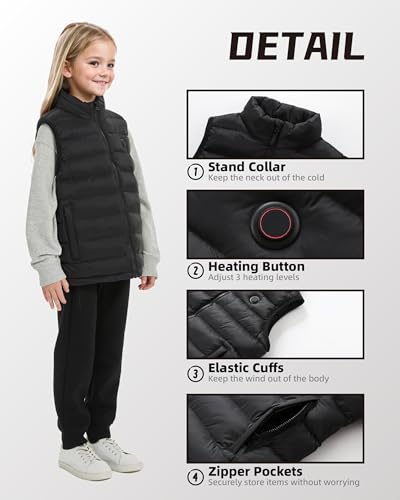 Kids Heated Vest,Boys Girls Lightweight Electric Heated vest for Child with 5V Battery Pack3