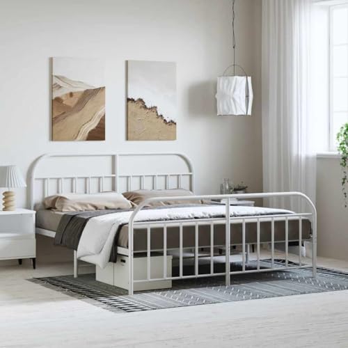 Yisssmeng Full Size White Metal Bed Frame 73.6x86.2x39.4 in Powder-Coated