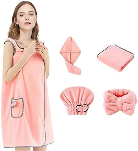 Bath Towels for Women 5Piece Set,100% Cotton Bathroom Towel Set,Spring Summer Bath Towel, Can Wear Adult Sling Bath Skirt,Soft Coral Fleece Bath Towel