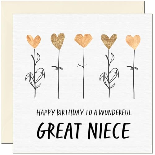 Great Niece Birthday Card - Eco Friendly Elegant Heart Flowers Beautiful Birthday Cards for Great Niece