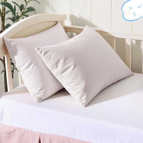 Image of 100% Cotton Toddler Pillow Protectors with Invisible Zipper, 600 Thread Count Sateen Wave Soft Breathable Hypoallergenic Nursery Pillowcases for Kids, 13x18 Inches, Set of 2