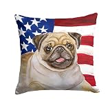 Caroline's Treasures BB9718PW1414 Fawn Pug Patriotic Fabric Decorative Pillow Machine Washable, Indoor Outdoor Decorative Pillow for Couch, Bed or Patio, 14Hx14W
