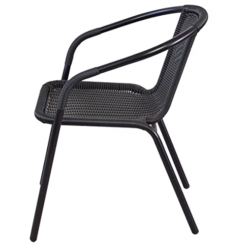 BTEXPERT Indoor Outdoor - Set of Two (2) Black Patio Backyard Bistro Restaurant Chairs Rattan Stackable Cafe Arm Chairs - Thumbnail 6