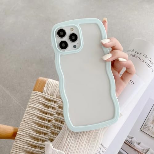 Image of MIDOS Back Cover Compatible with iPhone 14 Pro Max, Cute Curly Wave Frame Clear Case for Girls Women, Transparent Soft Silicone TPU Bumper Shockproof Protective Cover for iPhone 14 Pro Max (Mint)