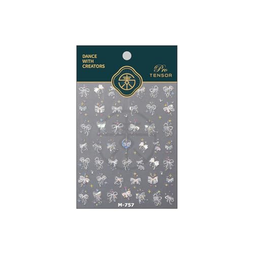 Image of Bow Nail Sticker Decals Star Nail Art Stickers White Silk Bow Knot Nail Art Decals with Design 5D Embossed Self Adhesive Nails Charms for Women Girls Manicure DIY Decoration Supply