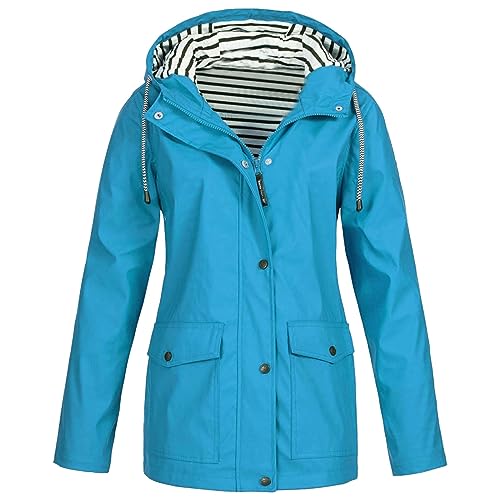 Chaqueta de lluvia talla grande para mujer con capucha y cremallera