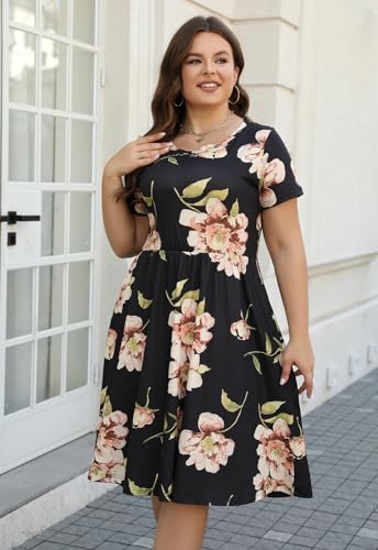 Image of Nemidor Women Plus Size Casual Dress Midi Flt Flare Pocket