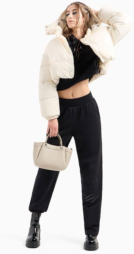 Armani Exchange Women's Cotton Diagonal French Terry Hoodie With Scattered Stacked Logo, Black/Black Logo, Medium - Image 4